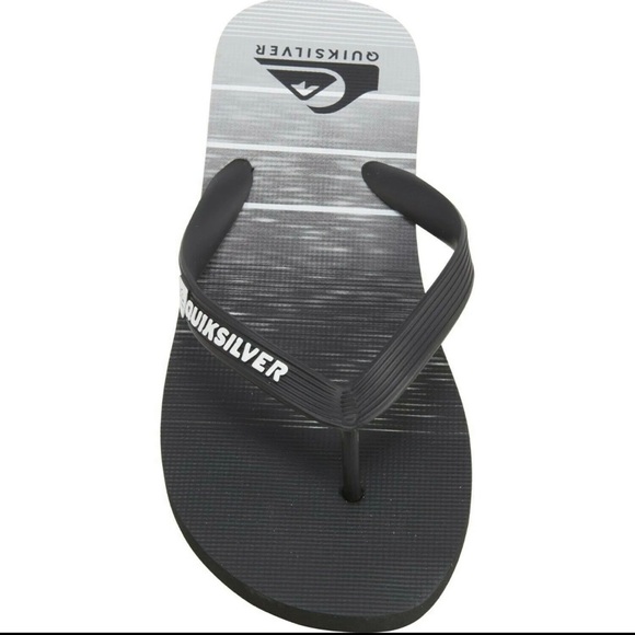 NWT Men’s QUIKSILVER Java Slab Momentum Black Gray Flip Flops Sandal - Picture 2 of 5